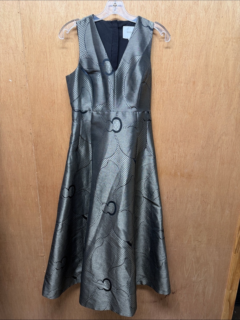 LK Bennett Silver-Gray Textured V-Neck Midi Dress